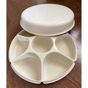 Vintage Tupperware 1665 Veggie Fruit Appetizer Divided Serving Tray Base w/Lid